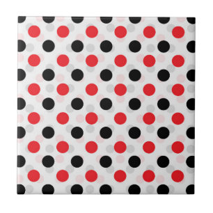 Rood Zwart Polka Dots Textiel Patroon Ontwerp Tegeltje