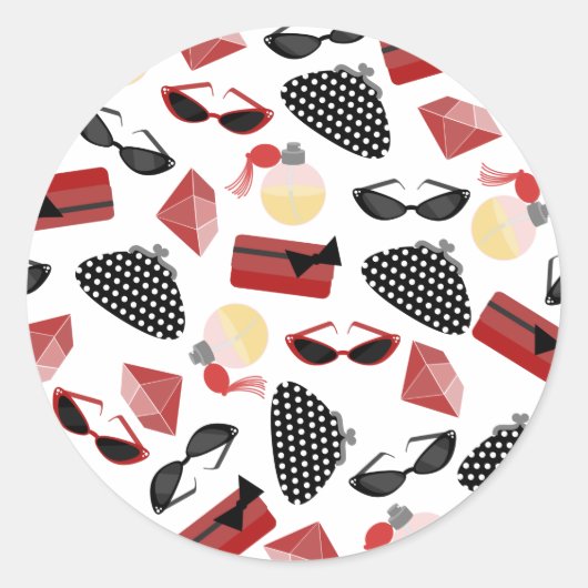Rood & Zwart Portemonnees Purfume & Zonnebril Stic Ronde Sticker (Voorkant)