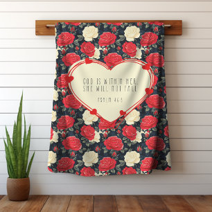 Rood & Zwart Preppy Rozen Christelijk Bijbelvers Sherpa Deken