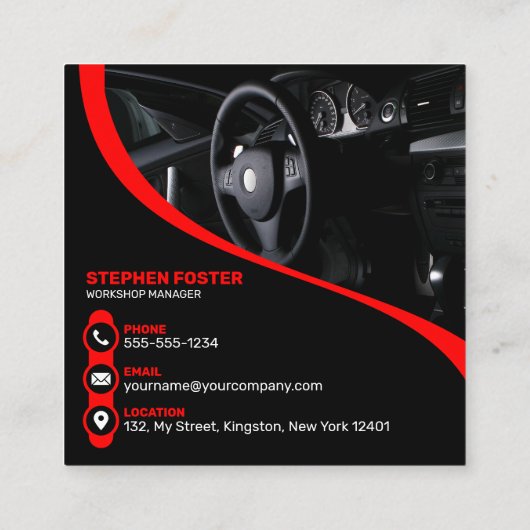 Rood & Zwart Professionele Automobielauto Details Vierkante Visitekaartje (Achterkant)