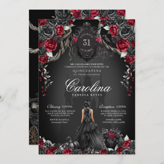 Rood & Zwart Quinceanera Halloween Gotische Prinse Kaart (Voorkant / Achterkant)