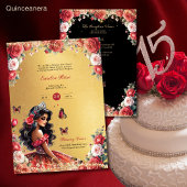 Rood Zwart Quinceanera Jurk Bloemen Vlinders Kaart