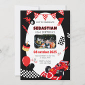 Rood & Zwart Race Verjaardag Uitnodiging - Aangepa (Voorkant)