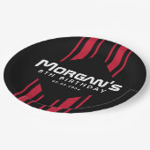 Rood Zwart Racing Car Stripe Verjaardagsfeest Papieren Bordje (Gekanteld)