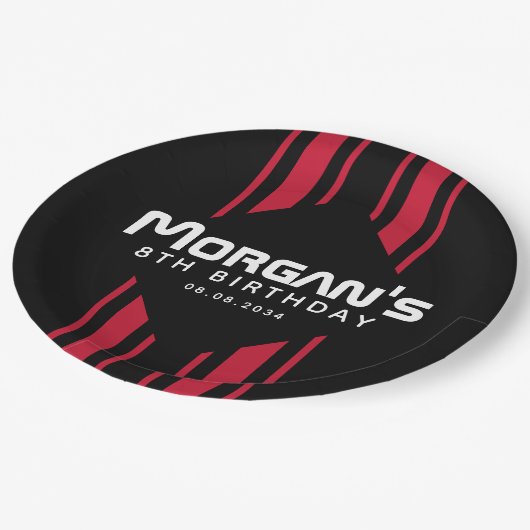Rood Zwart Racing Car Stripe Verjaardagsfeest Papieren Bordje (Gekanteld)
