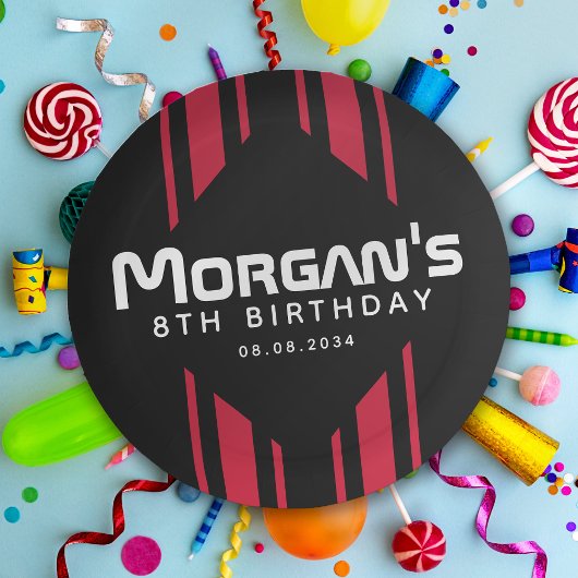 Rood Zwart Racing Car Stripe Verjaardagsfeest Papieren Bordje