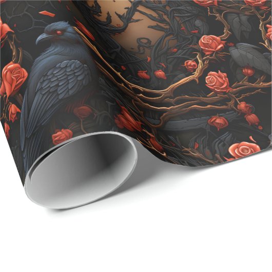 Rood Zwart Ravens Rood Rozen Donker Romantisch Got Cadeaupapier (Rol Hoek)