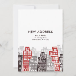 Rood & Zwart Retro Gebouwen Nieuwe Adreskaart Kaart