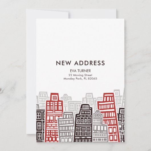 Rood & Zwart Retro Gebouwen Nieuwe Adreskaart Kaart (Voorkant)