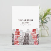 Rood & Zwart Retro Gebouwen Nieuwe Adreskaart Kaart (Staand voorkant)