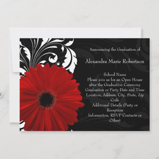 Rood/zwart Rol Gerbera Daisy Afstuderen Kaart (Achterkant)