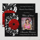 Rood/zwart Rol Gerbera Daisy Afstuderen Kaart (Voorkant / Achterkant)