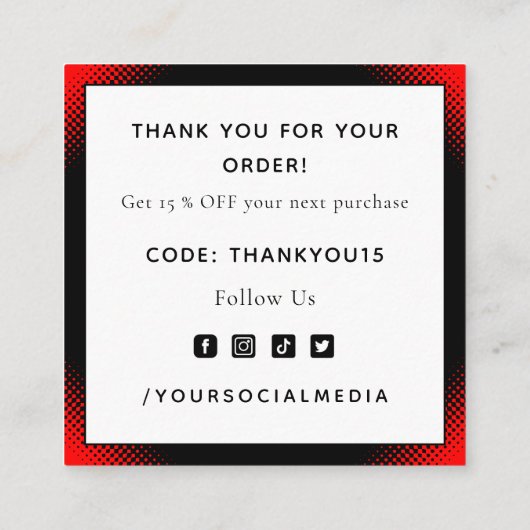 Rood & zwart-Romantisch Dank u voor de stijlvolle Vierkante Visitekaartje (Achterkant)
