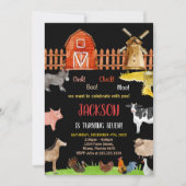 Rood Zwart Rood Boerderij Dieren Verjaardag Uitnod Kaart (Voorkant)