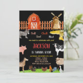 Rood Zwart Rood Boerderij Dieren Verjaardag Uitnod Kaart (Staand voorkant)