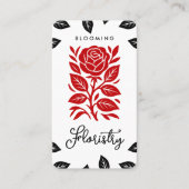 Rood & Zwart Roos Bladeren Bloemen Social Media QR Visitekaartje (Voorkant)