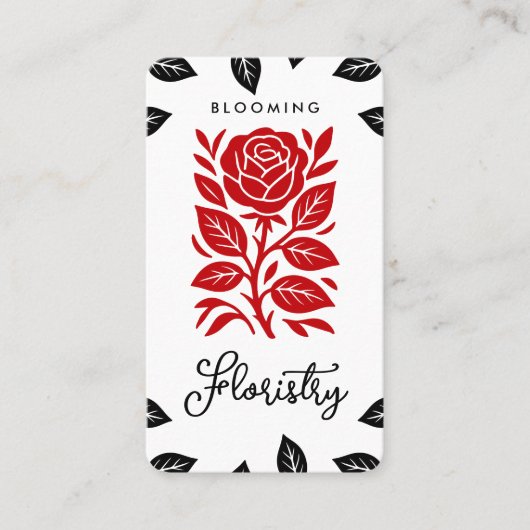 Rood & Zwart Roos Bladeren Bloemen Social Media QR Visitekaartje (Voorkant)
