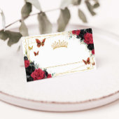 Rood Zwart Roos Bloemen Gouden Vlinders Quinceañer Plaatskaartje
