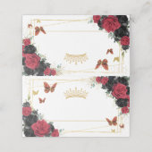 Rood Zwart Roos Bloemen Gouden Vlinders Quinceañer Plaatskaartje (Buitenkant ongevouwen)