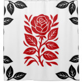 Rood & Zwart Roos Bloemen Modern Minimal Glam Douchegordijn (Voorkant)