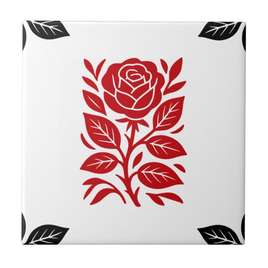 Rood & Zwart Roos Bloemen Modern Minimal Glam Tegeltje (Voorkant)