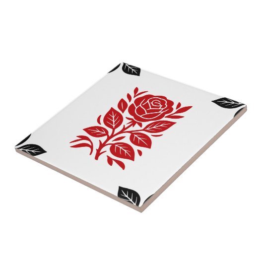 Rood & Zwart Roos Bloemen Modern Minimal Glam Tegeltje (Zijkant)