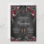 Rood Zwart Roos Gotisch Haunted Castle Quinceanera Kaart (Voorkant)