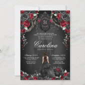 Rood Zwart Roos Gotisch Haunted Castle Quinceanera Kaart (Voorkant)