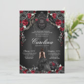 Rood Zwart Roos Gotisch Haunted Castle Quinceanera Kaart (Staand voorkant)