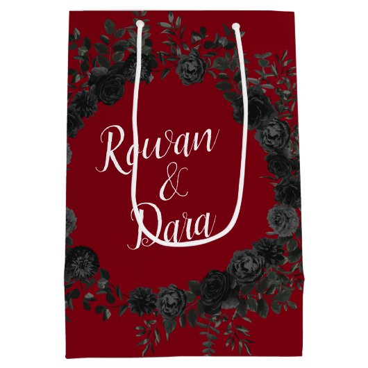 Rood Zwart Roos Gotische bruiloft Medium Cadeauzakje (Achterkant)