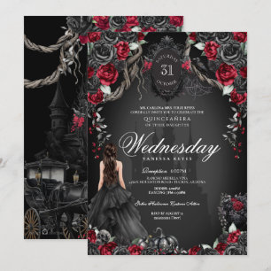Rood & Zwart Roos Quinceañera Halloween Gotisch Kaart