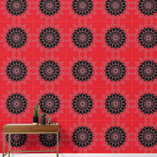 Rood Zwart Roze Mandala Abstract Bloem Behang