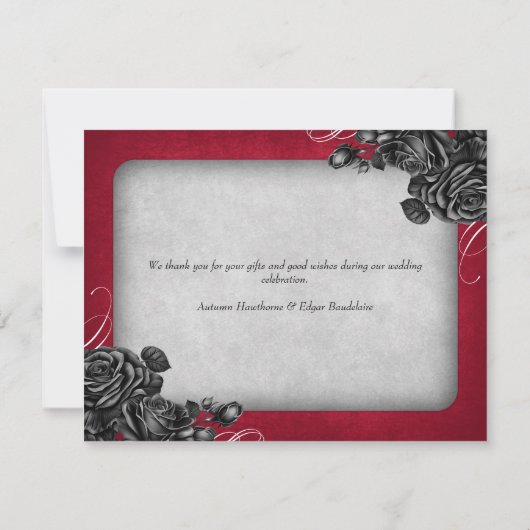 Rood Zwart Rozen Gotische bruiloft Bedankkaart (Achterkant)