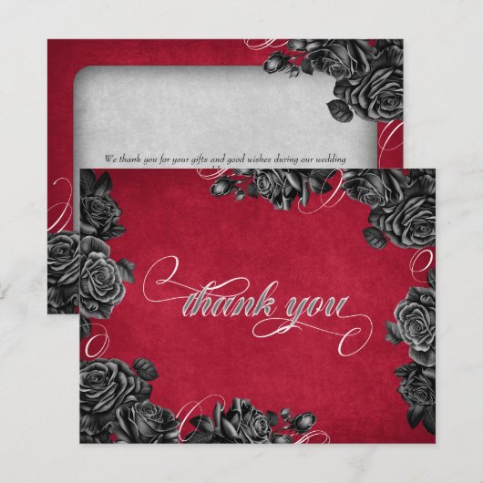Rood Zwart Rozen Gotische bruiloft Bedankkaart (Voorkant / Achterkant)