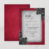 Rood Zwart Rozen Gotische bruiloft RSVP Kaartje (Voorkant / Achterkant)