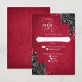 Rood Zwart Rozen Gotische bruiloft RSVP Kaartje (Voorkant / Achterkant)