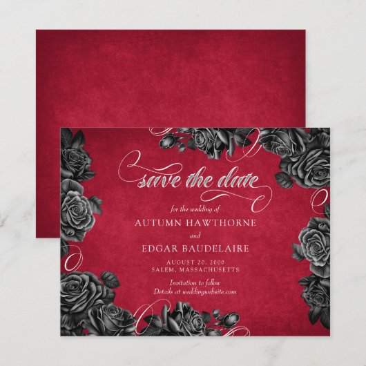 Rood Zwart Rozen Gotische bruiloft Save The Date (Voorkant / Achterkant)