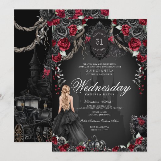 Rood Zwart Rozen Quinceanera Gotische Halloween Kaart (Voorkant / Achterkant)