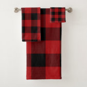 Rood Zwart Rustieke Buffel Plaid Geruit Bad Handdoek (Insitu)