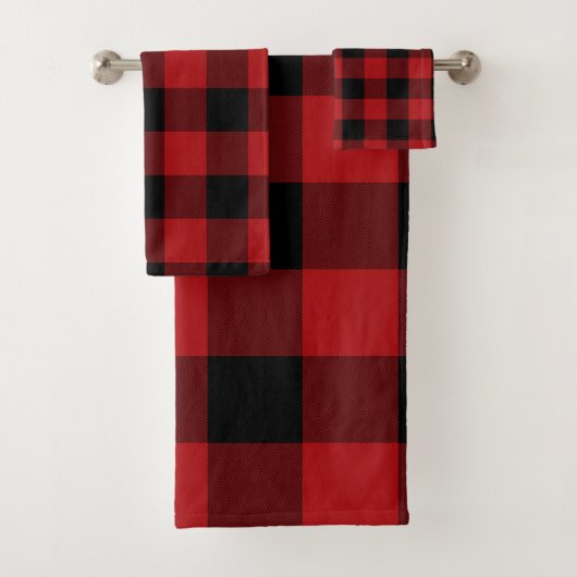 Rood Zwart Rustieke Buffel Plaid Geruit Bad Handdoek (Insitu)