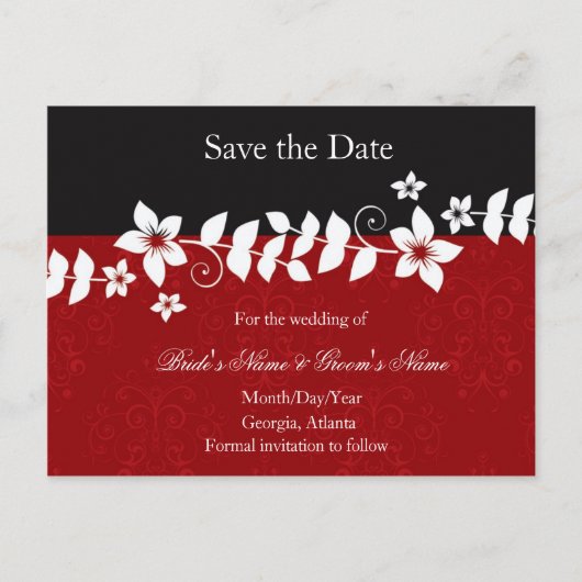 Rood Zwart Save the date briefkaart (Voorkant)