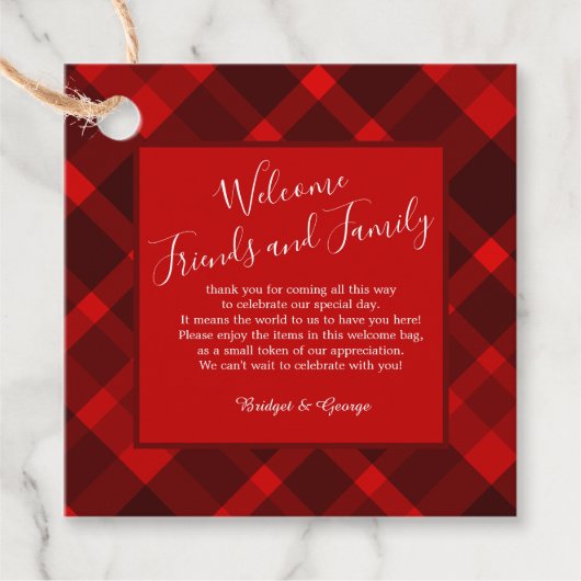 rood zwart schotse celtic tartan bruiloft patroon bedankjes labels (Voorkant)