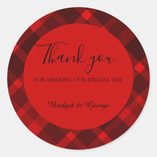 rood zwart schotse celtic tartan bruiloft patroon ronde sticker (Voorkant)