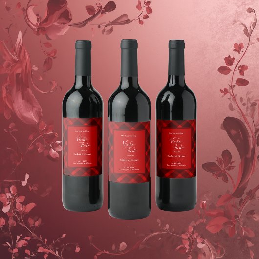 rood zwart schotse celtic tartan bruiloft patroon wijn etiket