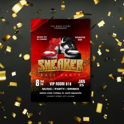 Rood Zwart Sneaker Ball Party Flyer Uitnodiging