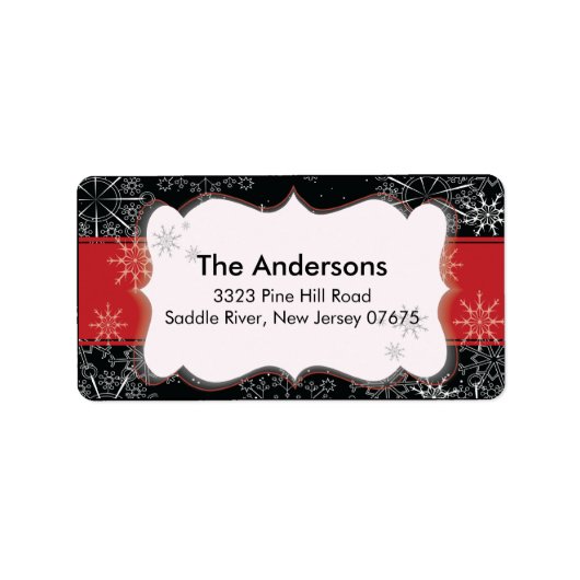 Rood Zwart Sneeuwvlok Winter Vakantie Retouradres Etiket (Voorkant)