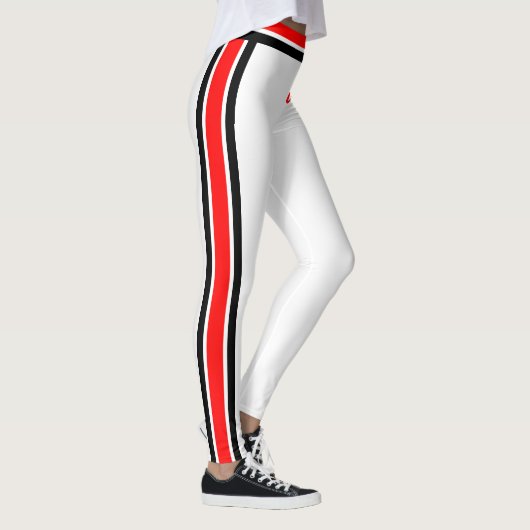 Rood/Zwart Strepen op Wit Leggings (Rechts)