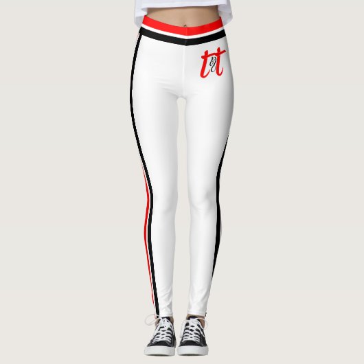 Rood/Zwart Strepen op Wit Leggings (Voorkant)