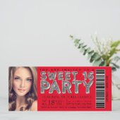 Rood Zwart Sweet 16 Ticket Uitnodiging (Staand voorkant)