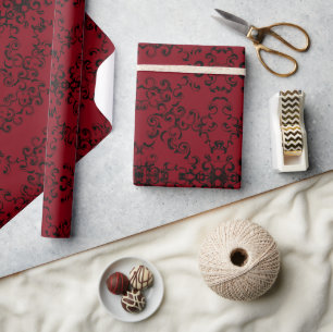 Rood Zwart Swirl Gothic Wedding Cadeaupapier